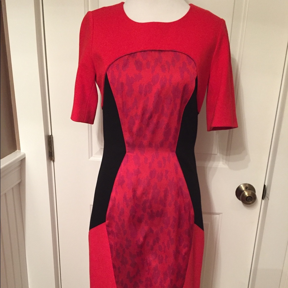 ETCETERA DRESS SHEATH KNEELENGTH RED BLACK PANEL Size 0